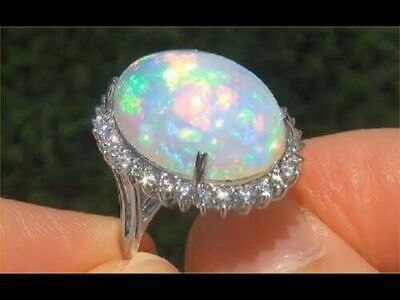 5 CT Oval Cut Ethiopian Fire Opal 14k White Gold Over Diamond Halo Cocktail Ring - atjewels.in