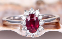 1.42 CT Oval Cut Red Ruby White Gold Over On 925 Sterling Silver Floral Halo Engagement Ring