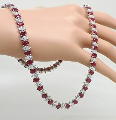 40CT Oval Cut Red Ruby 14k White Gold Over Wedding Party Tennis Diamond Necklace - atjewels.in