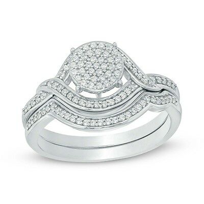 14k White Gold Over 2 CT Round Cut Diamond Cluster Engagement Bridal Ring Set - atjewels.in