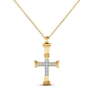 Yellow Gold On 925 Sterling Silver Round Cut White Cubic Zircon Cross Pendant - atjewels.in