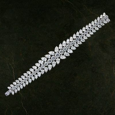 14k White Gold Over 25 CT Round & Pear Cut Diamond 3-Row Tennis Women's Bracelet - atjewels.in