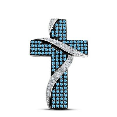 14k Two Tone Gold Over 1.5CT Round Cut Aquamarine & White Diamond Cross Pendant - atjewels.in