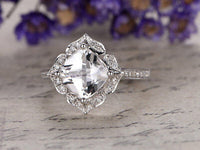 925 Sterling Silver 2 CT Cushion Cut White Topaz Engagement Diamond Promise Ring