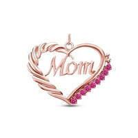0.35CT Round Cut Pink Sapphire 14k Solid Rose Gold Over Love Heart "MOM" Pendant - atjewels.in