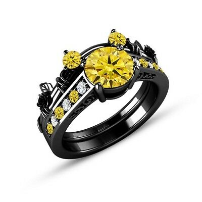 2 CT Round Cut Yellow Sapphire Mickey Mouse Diamond Wedding Bridal Ring Set - atjewels.in