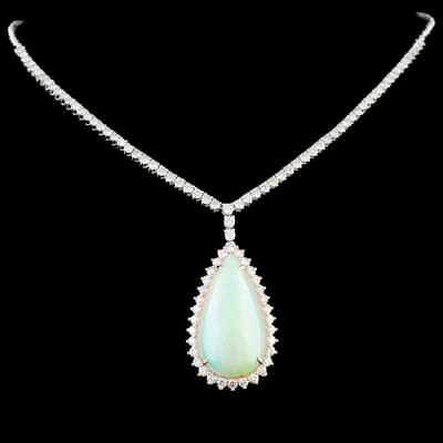 30CT Pear Cut Fire Opal 14k White Gold Over Tear Drop Bridal 16" Diamond Necklce - atjewels.in