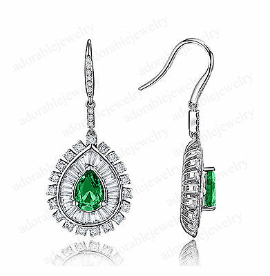 Pear Green Emerald Round Jewelry 925 Sterling Silver Drop Hook Earrings CZ - atjewels.in