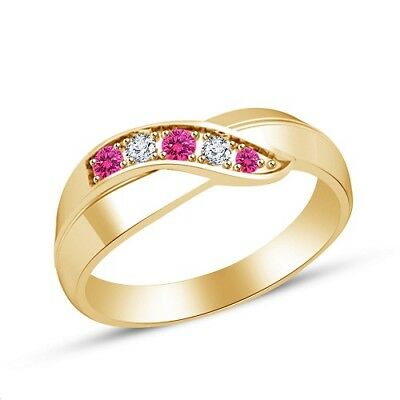 14k Yellow Gold Over 1 Ct Round Cut Pink Sapphire & Diamond Infinity Band Ring - atjewels.in