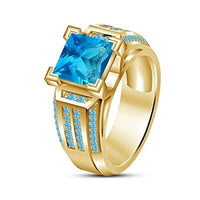 2CT Princess Cut Aquamarine 14k Yellow Gold Over Diamond Engagement Wedding Ring - atjewels.in