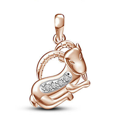 14k Solid Rose Gold Over 0.2Ct Round Cut Diamond Capricorn Rashi Unisex Pendant - atjewels.in