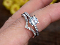 2 CT Round Cut Aquamarine 14k White Gold Over Diamond Engagement Bridal Ring Set - atjewels.in