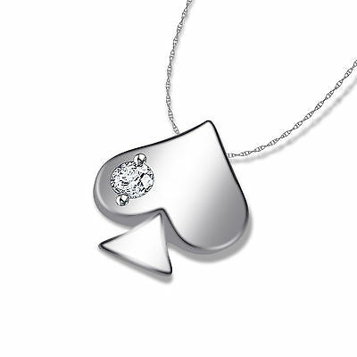 1/4 Round Cut 925 Sterling Silver Diamond Playing Card Poker Ace Spades Pendant