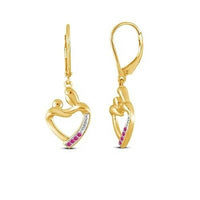 14k Yellow Gold Over Round Cut Pink Sapphire Love Heart Mom & Child Earrings - atjewels.in