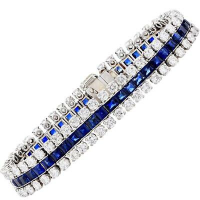 10CT Princess Cut Blue Sapphire 14k White Gold Over Three Row Tennis 7" Bracelet - atjewels.in