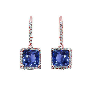 Princess Cut Sapphire 14k Rose Gold Over Drop Dangle Leverback Wedding Earrings - atjewels.in