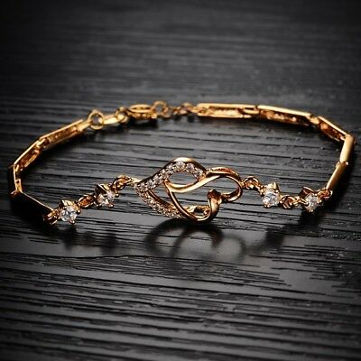 1CT Round Cut Diamond 14k Yellow Gold Over Double Love Heart Promise 7" Bracelet - atjewels.in