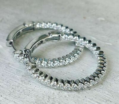 1.5 CT Round Cut Moissanite 14k White Gold Over Party Wear Huggie Hoop Earrings - atjewels.in