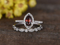 1CT Marquise Cut Red Garnet 14k White Gold Over Diamond Band Engagement Ring Set - atjewels.in