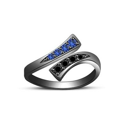 14k Two Thone Gold Over Round cut Sapphire & Diamond Adjustable Bypass Toe Ring - atjewels.in
