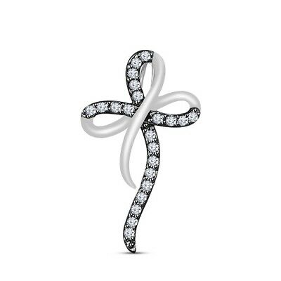 Round Cut White Diamond 14k Black White Gold Over Religious Cross Unisex Pendant - atjewels.in