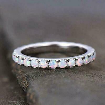 1CT Brilliant Round Cut Fire Opal 14k White Gold Over Wedding Eternity Band Ring - atjewels.in