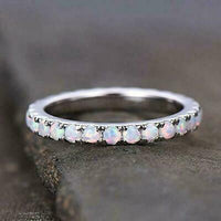 1CT Brilliant Round Cut Fire Opal 14k White Gold Over Wedding Eternity Band Ring - atjewels.in