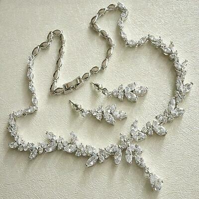 14k White Gold Over 25CT Marquise Cut Diamond Leaves Bridal Wedding Necklace Set - atjewels.in