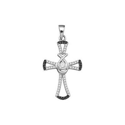 14k Black White Gold Over Round Cut Black & White Diamond Lovely Cross Pendant - atjewels.in