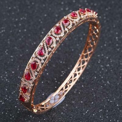 5 CT Pear Cut Red Ruby 14k Rose Gold Over Diamond Party Wear Bangle Bracelet - atjewels.in
