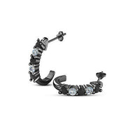 Full Black Rhodium 925 Sterling Silver Black & White CZ J Shape Stud Earrings - atjewels.in