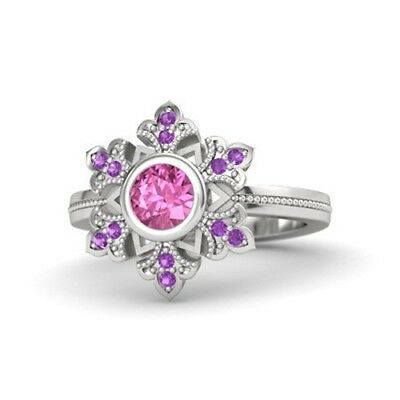 1CT Round Cut Sapphire & Amethyst 14k White Gold FN Wedding Disney Princess Ring - atjewels.in