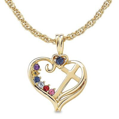 14K Yellow Gold Over Round Cut Multi Gemstone Women's Heart W/Cross Pendnat - atjewels.in