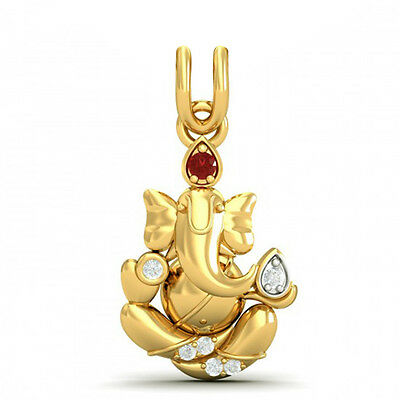 14k Yellow Gold Over Round Cut Diamond Red Ruby Ganesha Religious Unisex Pendant - atjewels.in