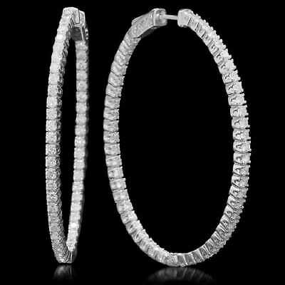 14k White Gold Over 3 CT Brilliant Round Cut Diamond Large Wedding Hoop Earrings - atjewels.in