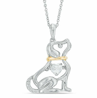 14k Solid Two Tone Gold Over 1/2 CT Heart & Round Cut Diamond Puppy Pendant - atjewels.in