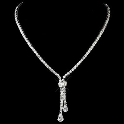 40 CT Pear & Round Cut Diamond 14k White Gold Over Tassel Drop Wedding Necklace - atjewels.in