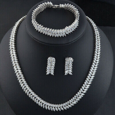 60 CT Marquise Cut Diamond 14k White Gold Over Wedding 16" Necklace Jewelry Set - atjewels.in