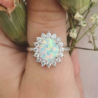 2 CT Oval Cut Fire Opal 14k White Gold Over Halo Diamond Engagement Bridal Ring - atjewels.in