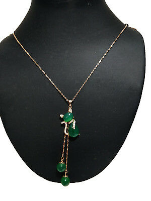 14k Rose Gold Over Round Cut Emerald & Diamond Cat Tassel Pendant 16" Necklace - atjewels.in