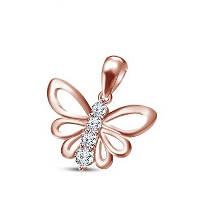 0.20 CT 14k Rose Gold Over Round Cut Diamond Butterfly Charm Necklace Pendant - atjewels.in