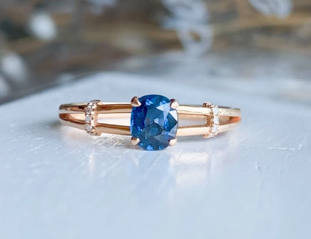 1 CT Oval Cut Blue Sapphire Rose Gold Over On 925 Sterling Silver Solitaire Promise Ring