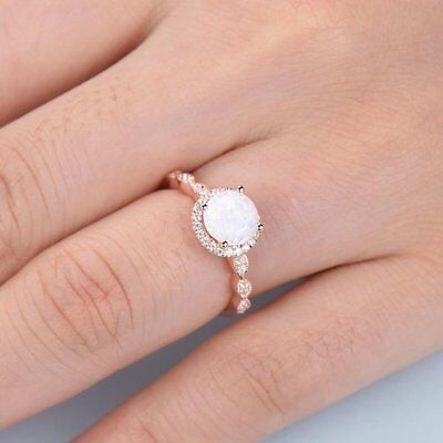 1CT Round Cut Opal & Diamond 14k Rose Gold Over Solitaire Engagement Womens Ring - atjewels.in