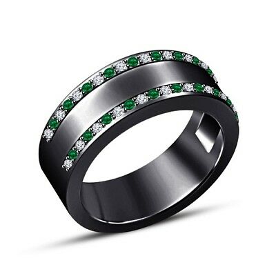 14k Black Gold Over Round Cut Emerald Diamond Engagement Wedding Men's Band Ring - atjewels.in