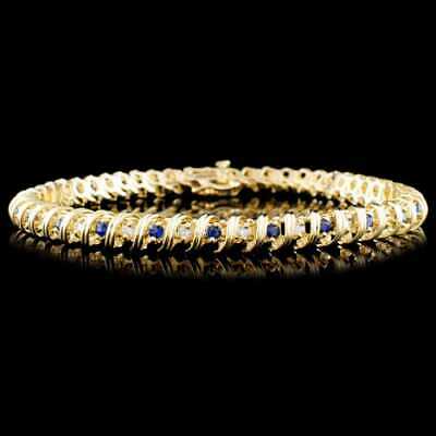10CT Round Cut Blue Sapphire 14k Yellow Gold Over Diamond S Wave Tennis Bracelet - atjewels.in