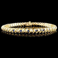 10CT Round Cut Blue Sapphire 14k Yellow Gold Over Diamond S Wave Tennis Bracelet - atjewels.in