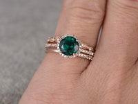 2 CT Round Cut Emerald Wedding Set Diamond Bridal Ring 925 Sterling Sliver