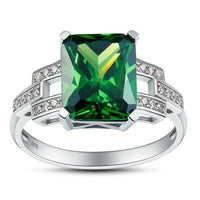 3 Ct Emerald Cut Emerald 925 Sterling Silver Diamond Solitaire Engagement Ring