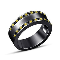 1/2 Ct Round Cut Citrine & Diamond Black Gold Finish Men's Wedding Band Ring - atjewels.in