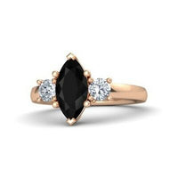 14k Rose Gold Over 1CT Marquise Cut Diamond Three Stone Wedding Anniversary Ring - atjewels.in